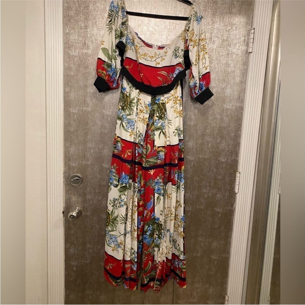 L'ATISTE Off-Shoulder Floral Jumpsuit - Red Multi, S - Picture 6 of 12